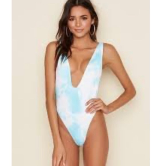Dippin' Daisy's Euphoria High Cut Low V Neck One-Piece - Crystal Tie Dye Size XL - Picture 1 of 8